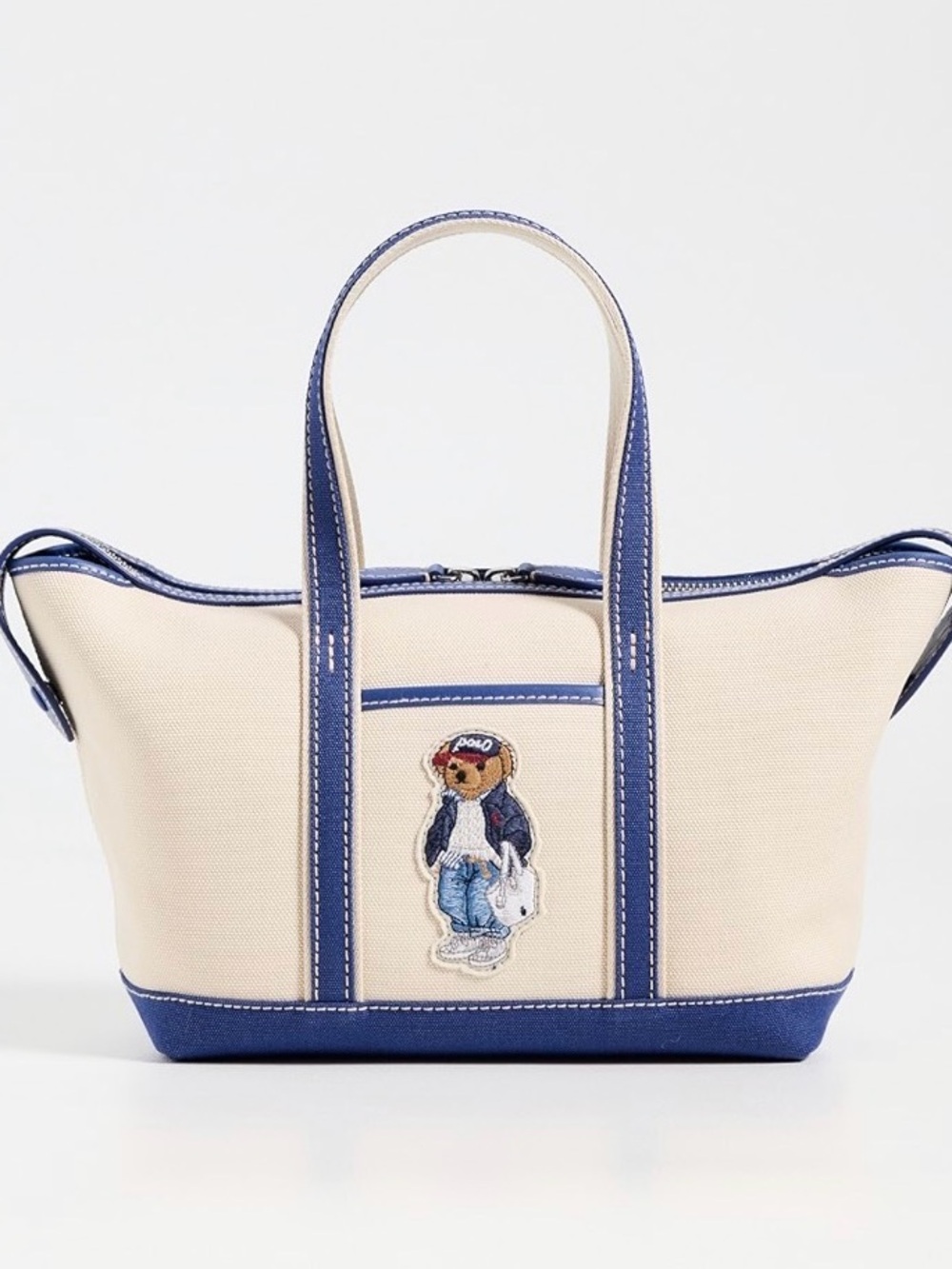 Polo Ralph Lauren Spring Bear Mini Shopper Tote Ecru Indigo Sky